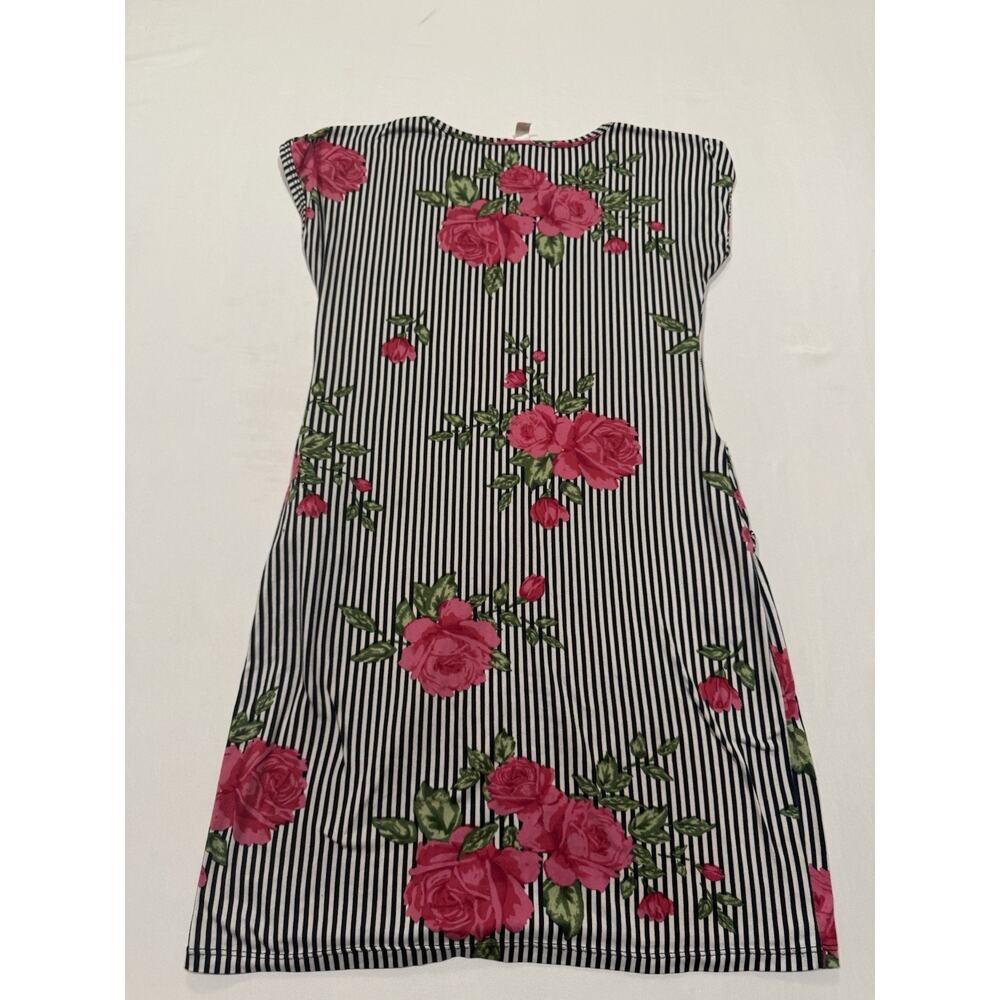 Women’s Floral Stripe Tunic Top Pink Rose Navy White Sleeveless Size M - Picture 4 of 4